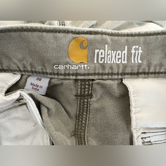 Carhartt Relaxed Fit Cargo Shorts Mens 38 Green Snap Button Pockets Distressed - Picture 7 of 7
